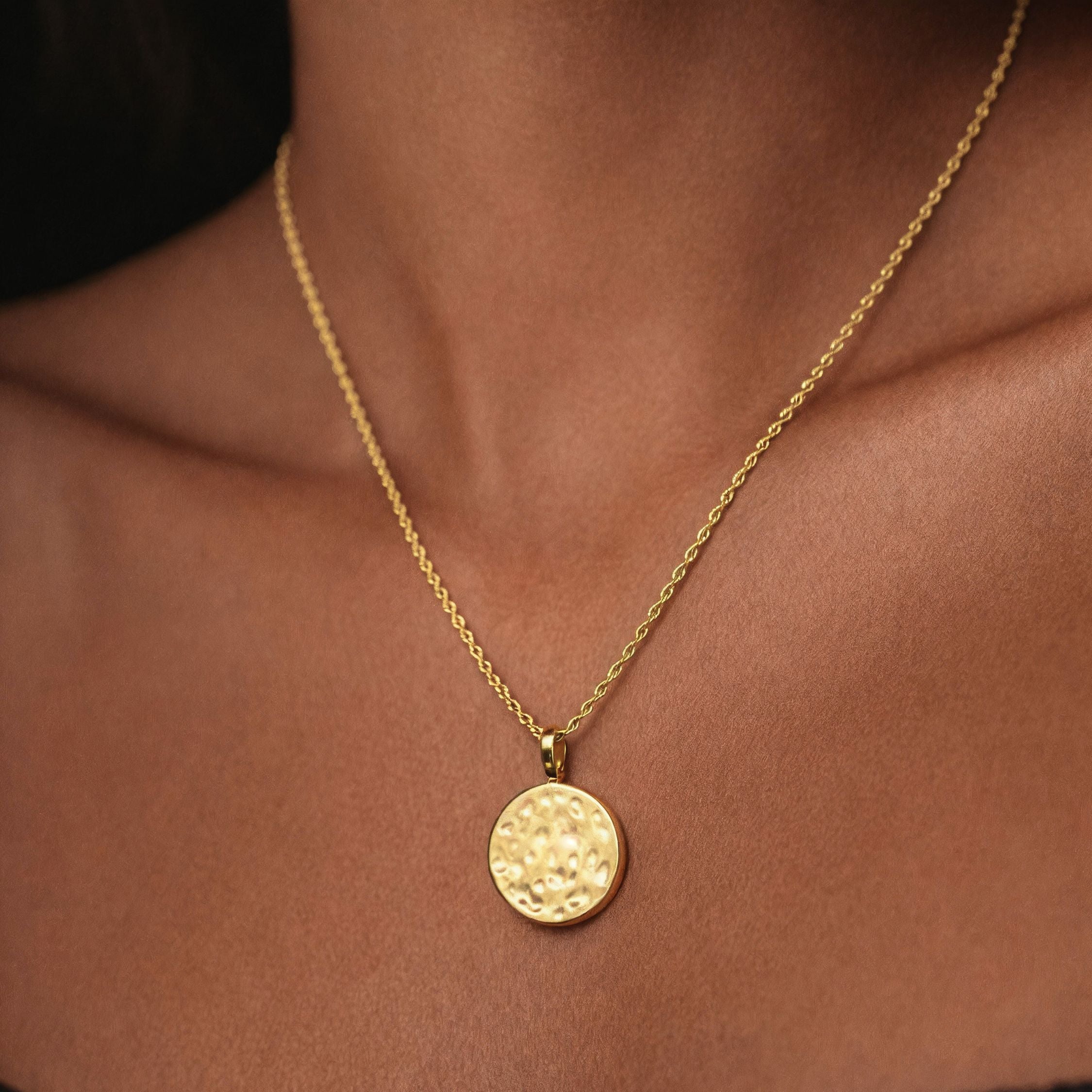 Gold Hammered Coin Necklace