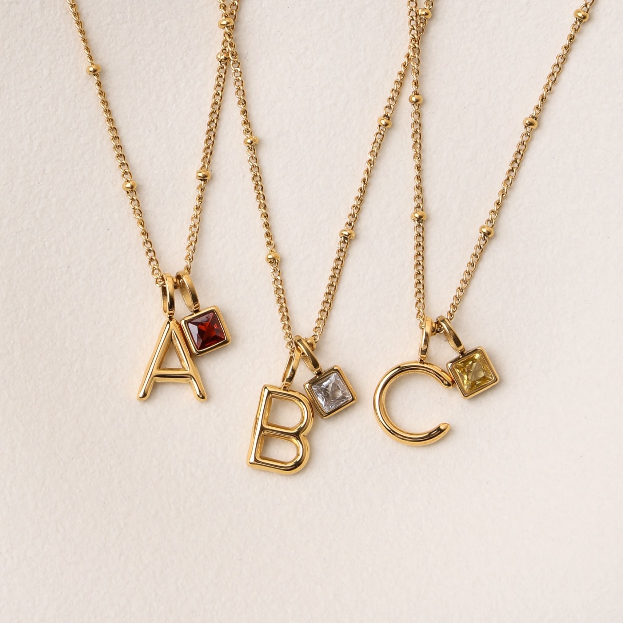Initial & Birthstone Charm Necklace