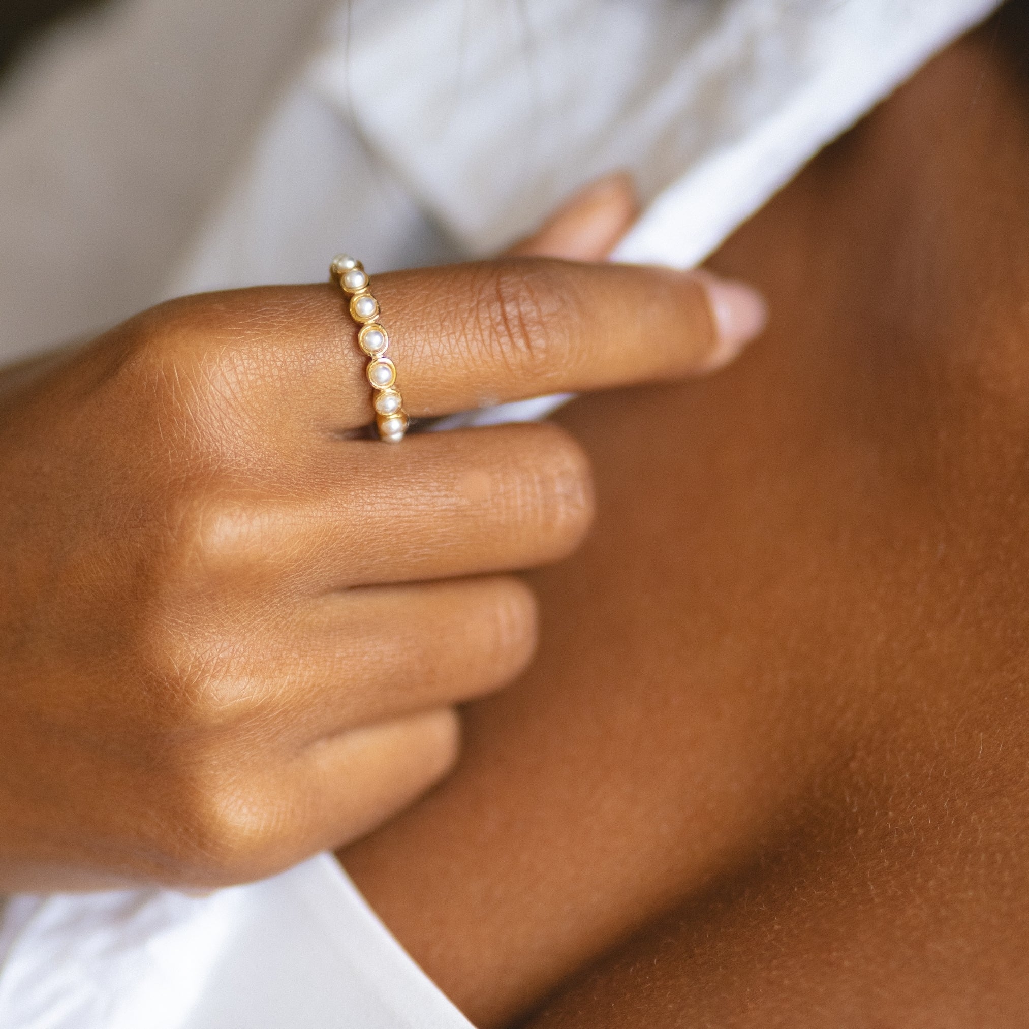 Peace Gold Pearl Ring