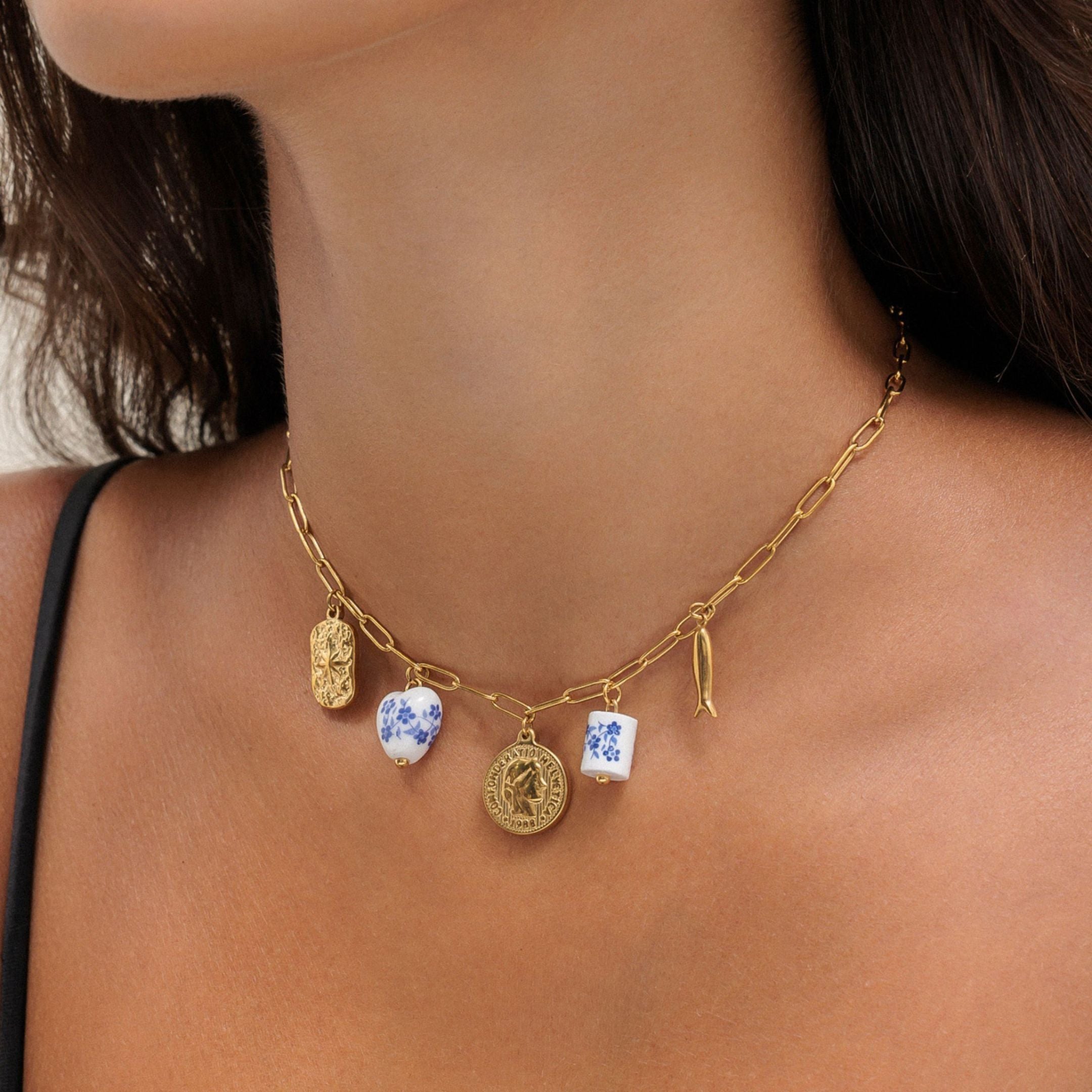 Blue White Charm Choker