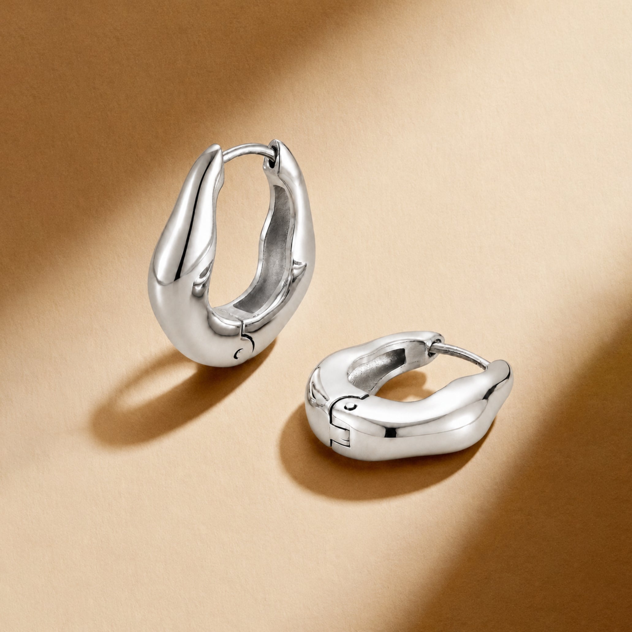 Silver Sculpted Hoops